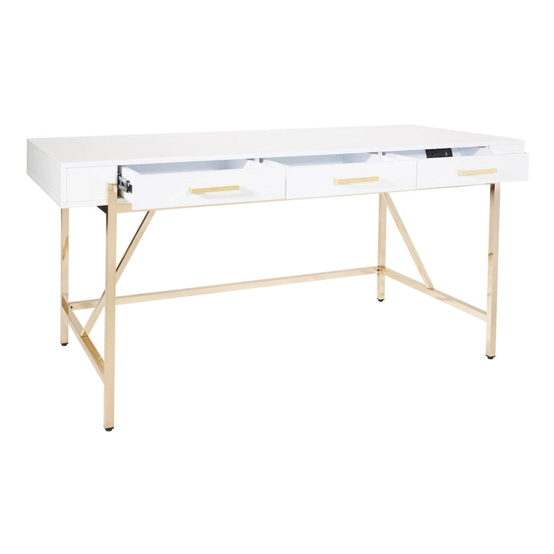 High-Gloss Writing Desk with Storage Drawers