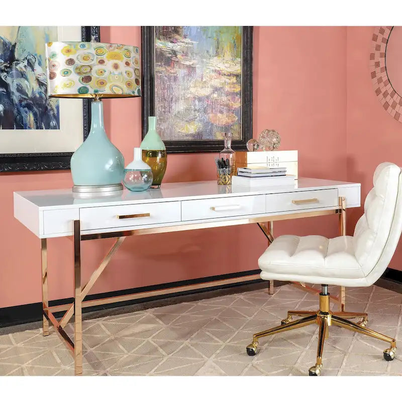 High-Gloss Writing Desk with Storage Drawers