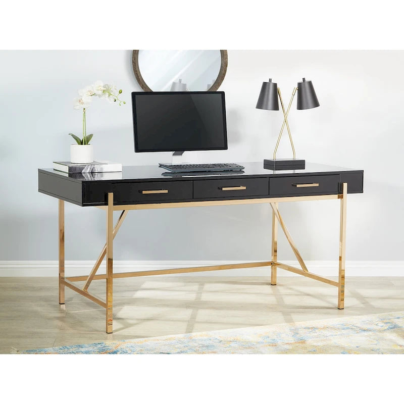High-Gloss Writing Desk with Storage Drawers