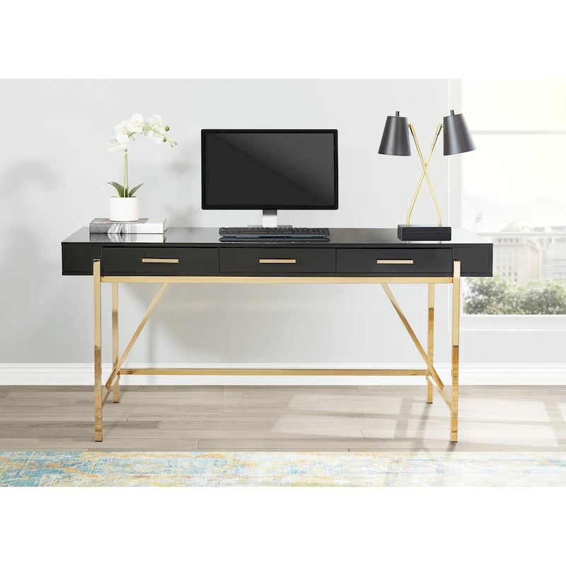 High-Gloss Writing Desk with Storage Drawers