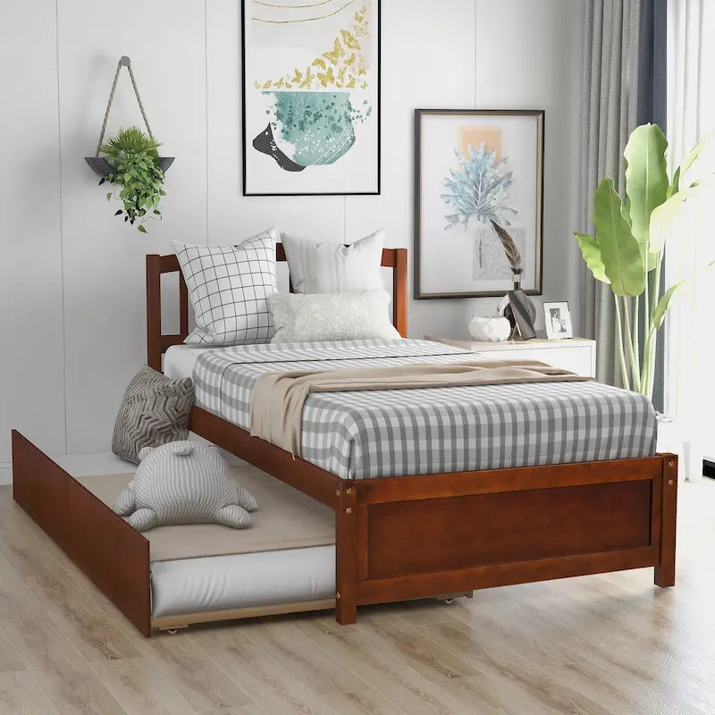 Twin Size Platform Bed Frame with Trundle