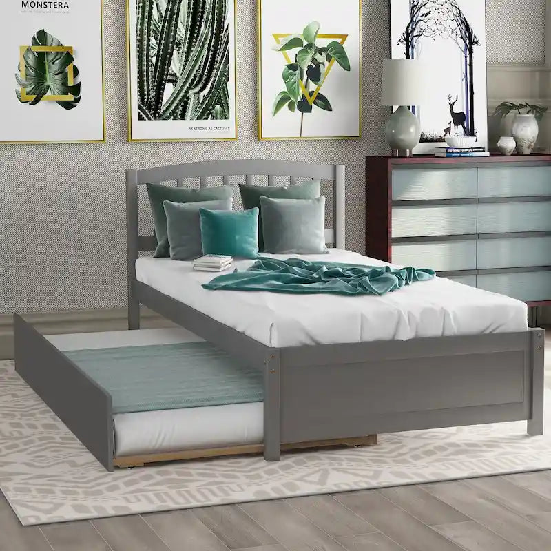 Twin Size Platform Bed Frame with Trundle