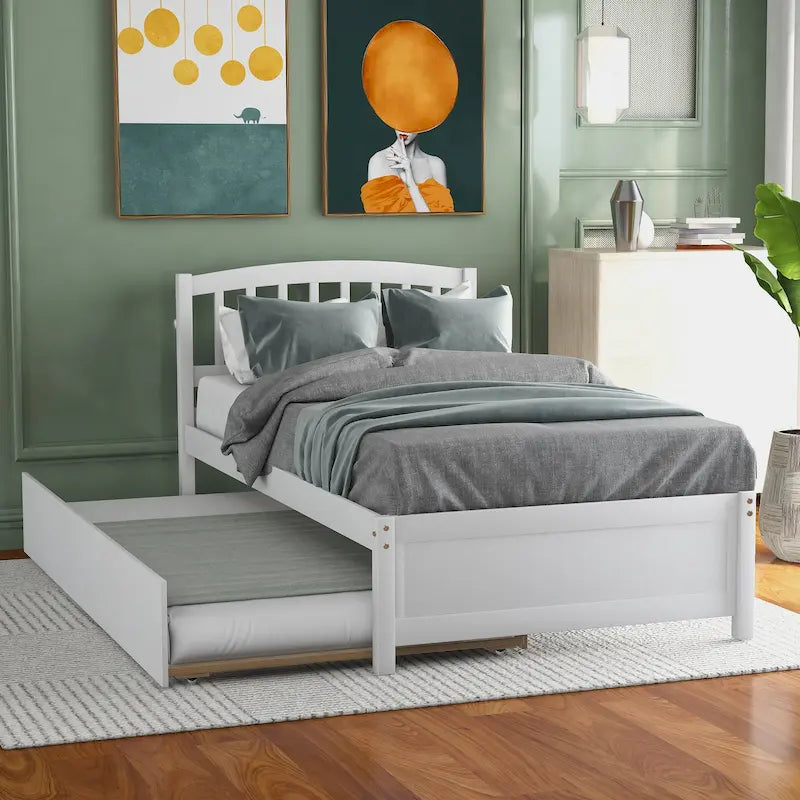 Twin Size Platform Bed Frame with Trundle