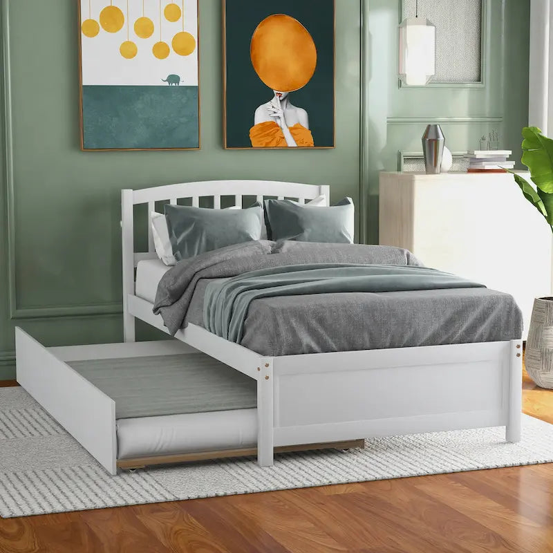 Twin Size Platform Bed Frame with Trundle