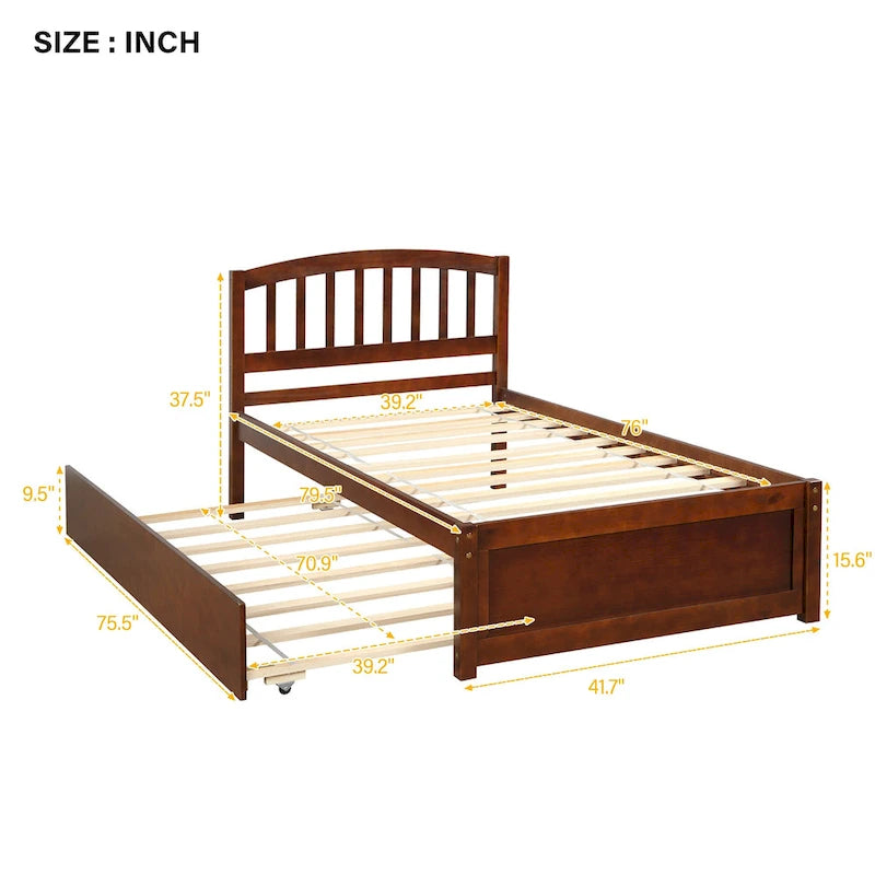 Twin Size Platform Bed Frame with Trundle