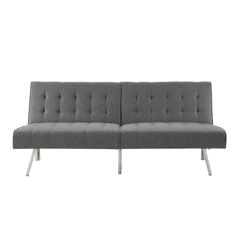 Split Back Futon Sofa Bed with Tufted Upholstery and Chrome Legs