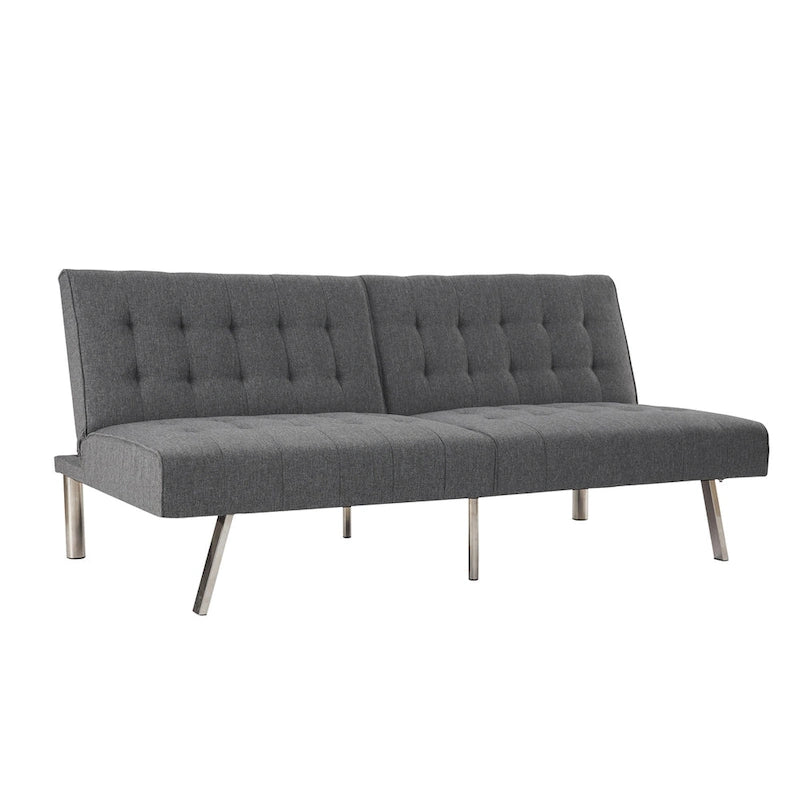 Split Back Futon Sofa Bed with Tufted Upholstery and Chrome Legs