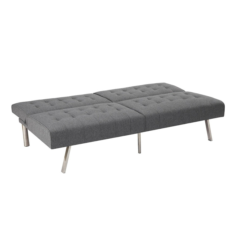 Split Back Futon Sofa Bed with Tufted Upholstery and Chrome Legs