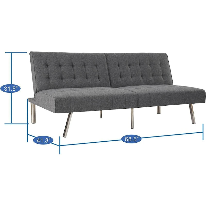 Split Back Futon Sofa Bed with Tufted Upholstery and Chrome Legs