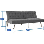 Split Back Futon Sofa Bed with Tufted Upholstery and Chrome Legs