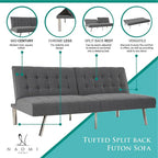 Split Back Futon Sofa Bed with Tufted Upholstery and Chrome Legs