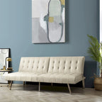Split Back Futon Sofa Bed with Tufted Upholstery and Chrome Legs
