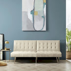 Split Back Futon Sofa Bed with Tufted Upholstery and Chrome Legs