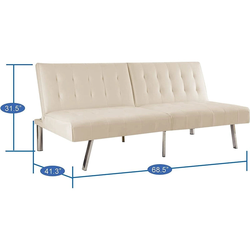 Split Back Futon Sofa Bed with Tufted Upholstery and Chrome Legs
