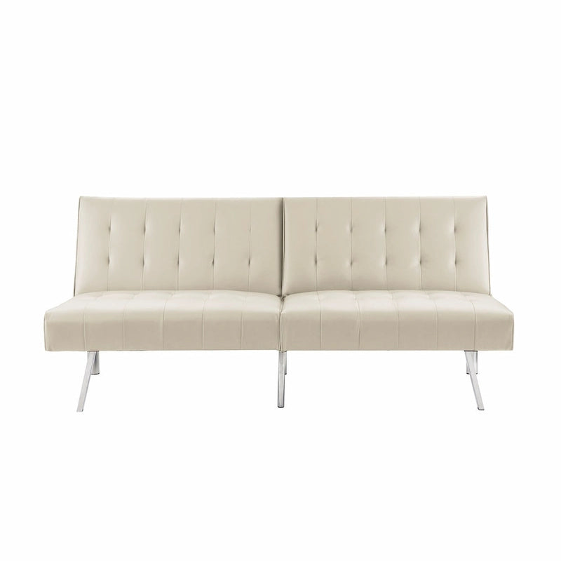 Split Back Futon Sofa Bed with Tufted Upholstery and Chrome Legs