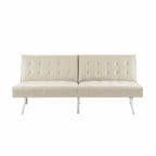 Split Back Futon Sofa Bed with Tufted Upholstery and Chrome Legs