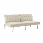 Split Back Futon Sofa Bed with Tufted Upholstery and Chrome Legs