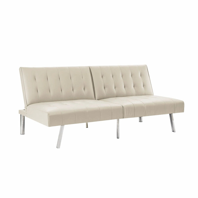 Split Back Futon Sofa Bed with Tufted Upholstery and Chrome Legs