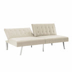 Split Back Futon Sofa Bed with Tufted Upholstery and Chrome Legs