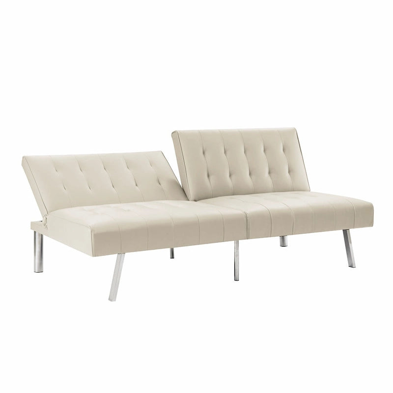 Split Back Futon Sofa Bed with Tufted Upholstery and Chrome Legs