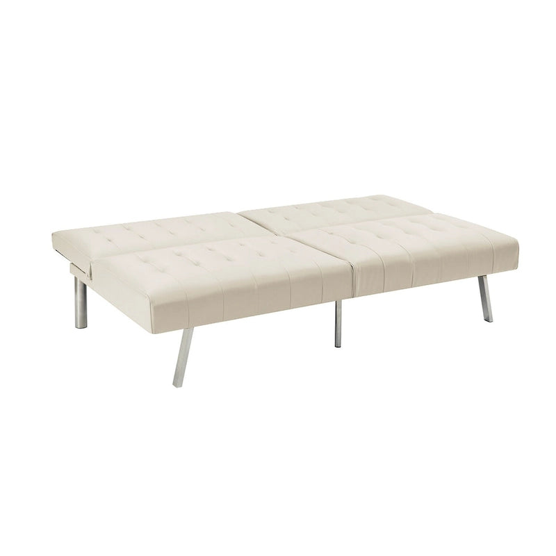 Split Back Futon Sofa Bed with Tufted Upholstery and Chrome Legs