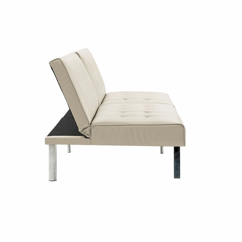 Split Back Futon Sofa Bed with Tufted Upholstery and Chrome Legs