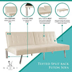 Split Back Futon Sofa Bed with Tufted Upholstery and Chrome Legs