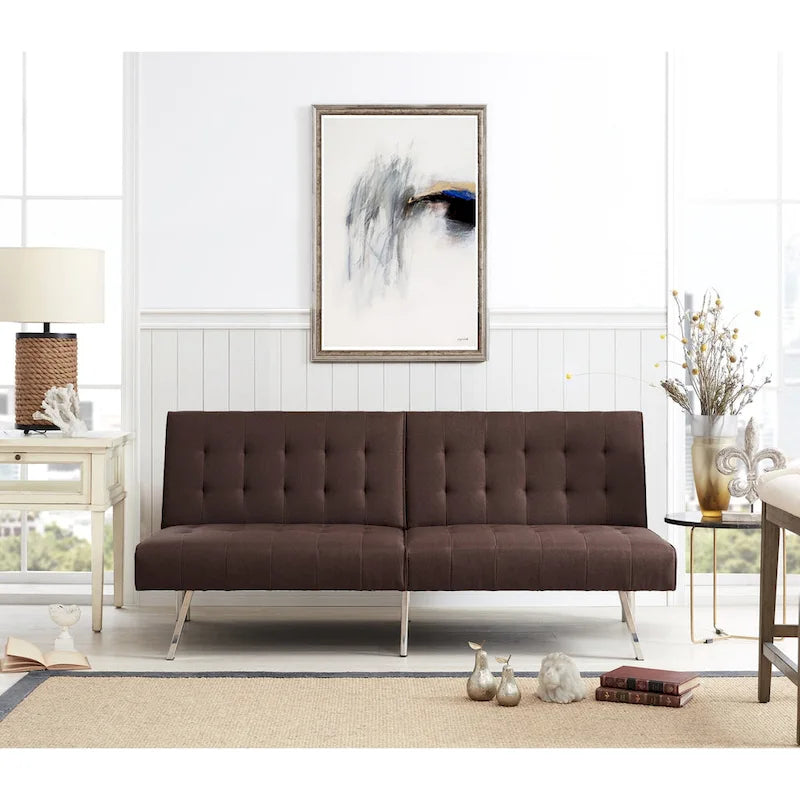 Split Back Futon Sofa Bed with Tufted Upholstery and Chrome Legs
