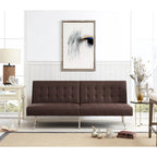 Split Back Futon Sofa Bed with Tufted Upholstery and Chrome Legs