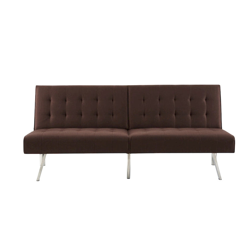 Split Back Futon Sofa Bed with Tufted Upholstery and Chrome Legs
