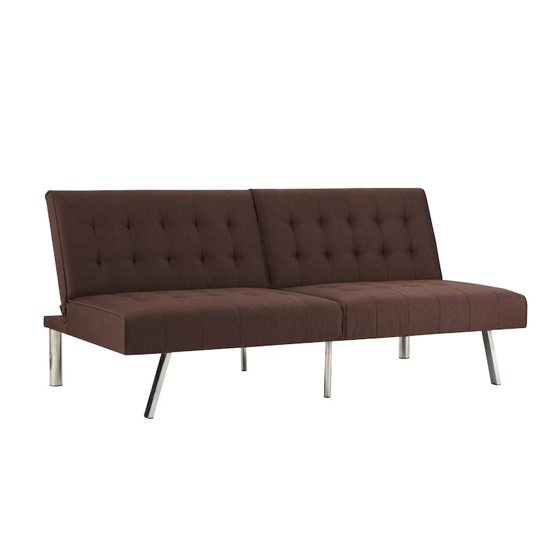 Split Back Futon Sofa Bed with Tufted Upholstery and Chrome Legs