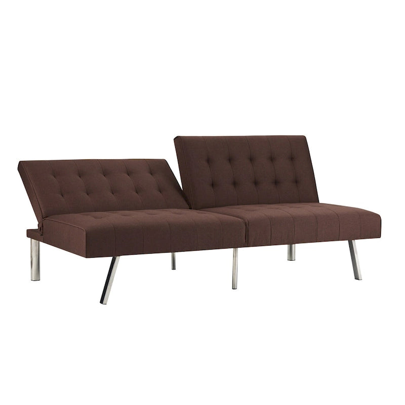Split Back Futon Sofa Bed with Tufted Upholstery and Chrome Legs