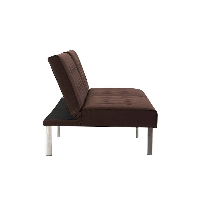 Split Back Futon Sofa Bed with Tufted Upholstery and Chrome Legs