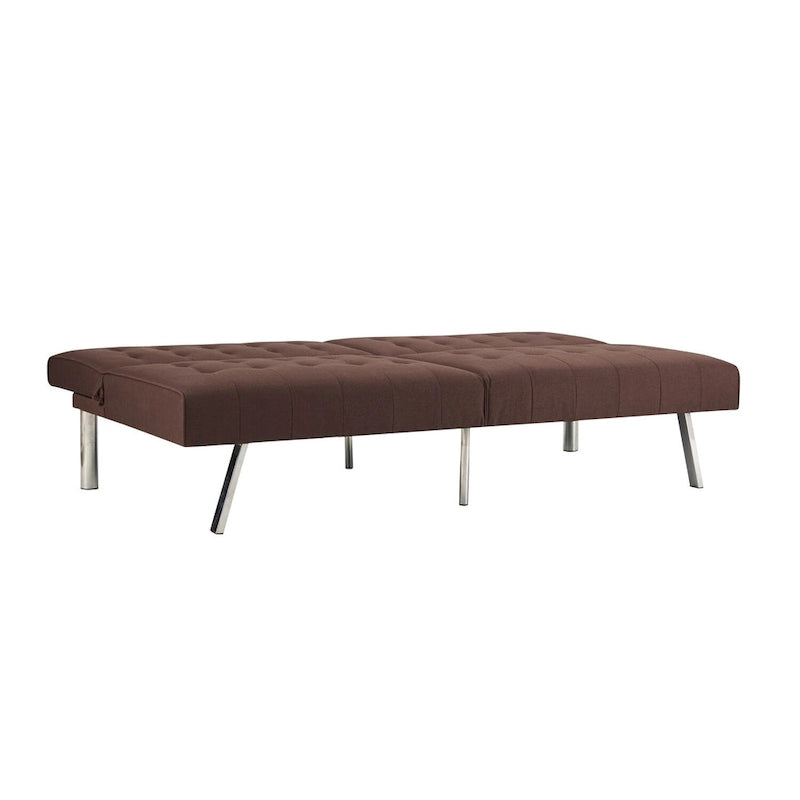 Split Back Futon Sofa Bed with Tufted Upholstery and Chrome Legs