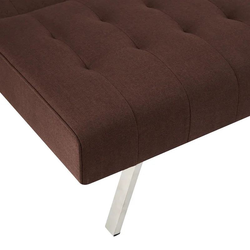 Split Back Futon Sofa Bed with Tufted Upholstery and Chrome Legs