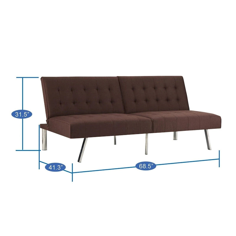 Split Back Futon Sofa Bed with Tufted Upholstery and Chrome Legs