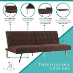 Split Back Futon Sofa Bed with Tufted Upholstery and Chrome Legs