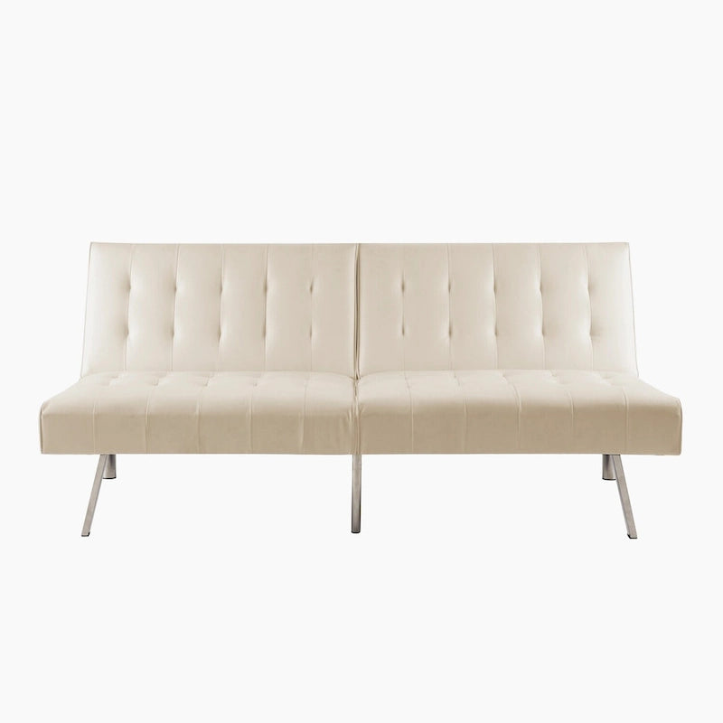Split Back Futon Sofa Bed with Tufted Upholstery and Chrome Legs
