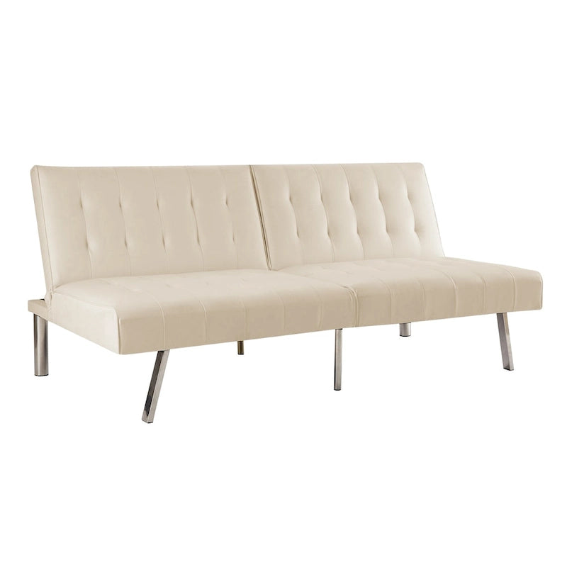 Split Back Futon Sofa Bed with Tufted Upholstery and Chrome Legs