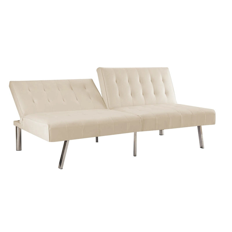 Split Back Futon Sofa Bed with Tufted Upholstery and Chrome Legs