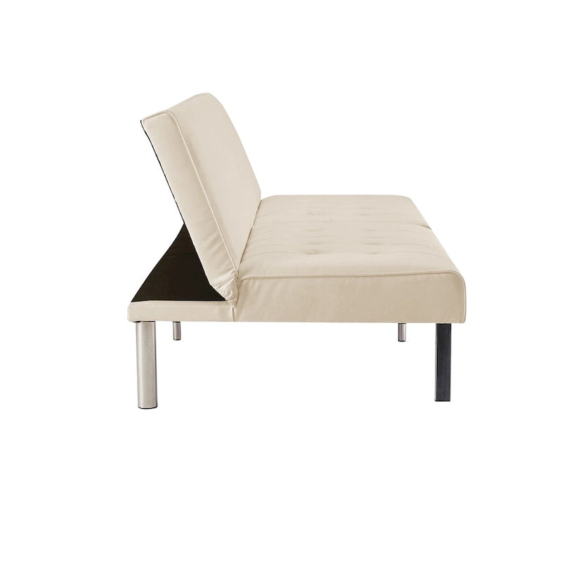 Split Back Futon Sofa Bed with Tufted Upholstery and Chrome Legs