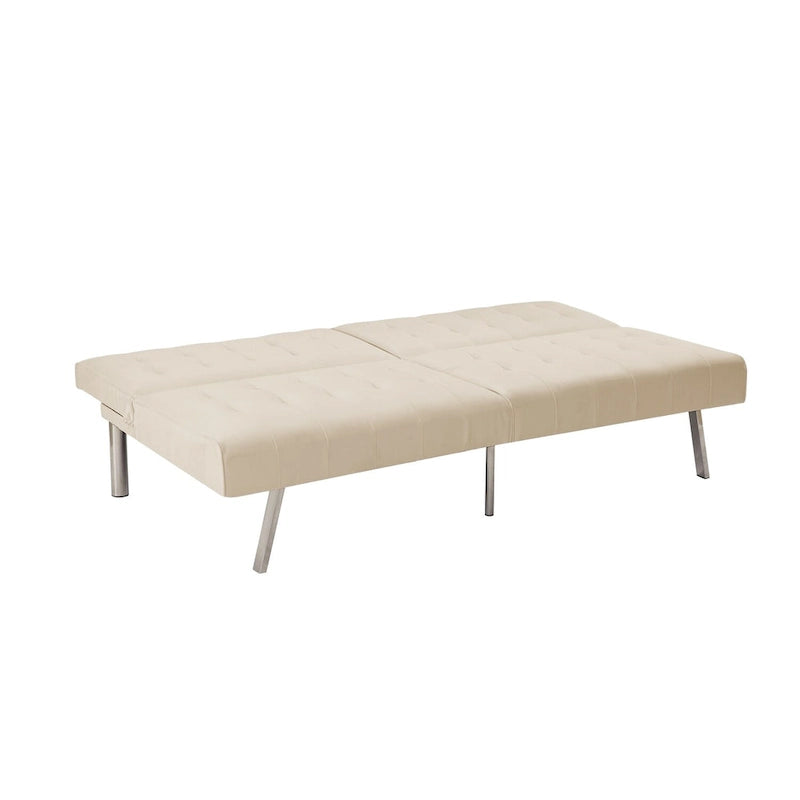 Split Back Futon Sofa Bed with Tufted Upholstery and Chrome Legs