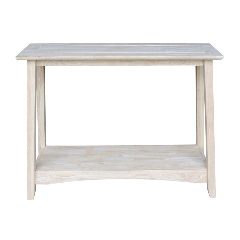 Unfinished Solid Wood Console Table with Lower Shelf