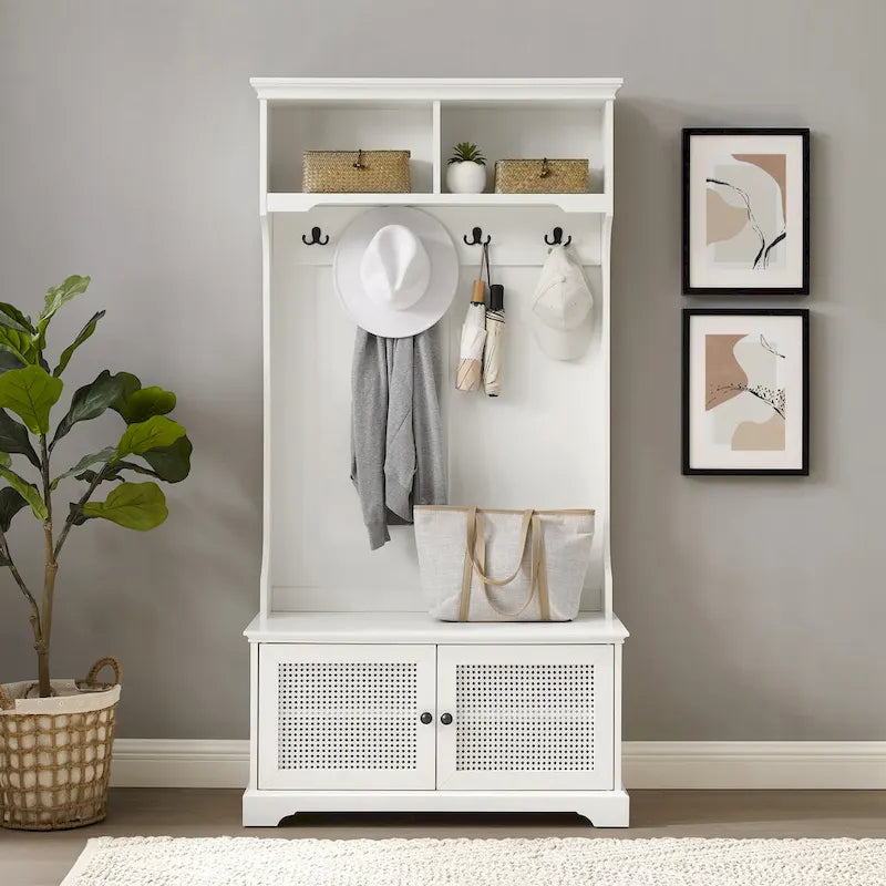 Classic Hall Tree with Wicker Caning and Storage