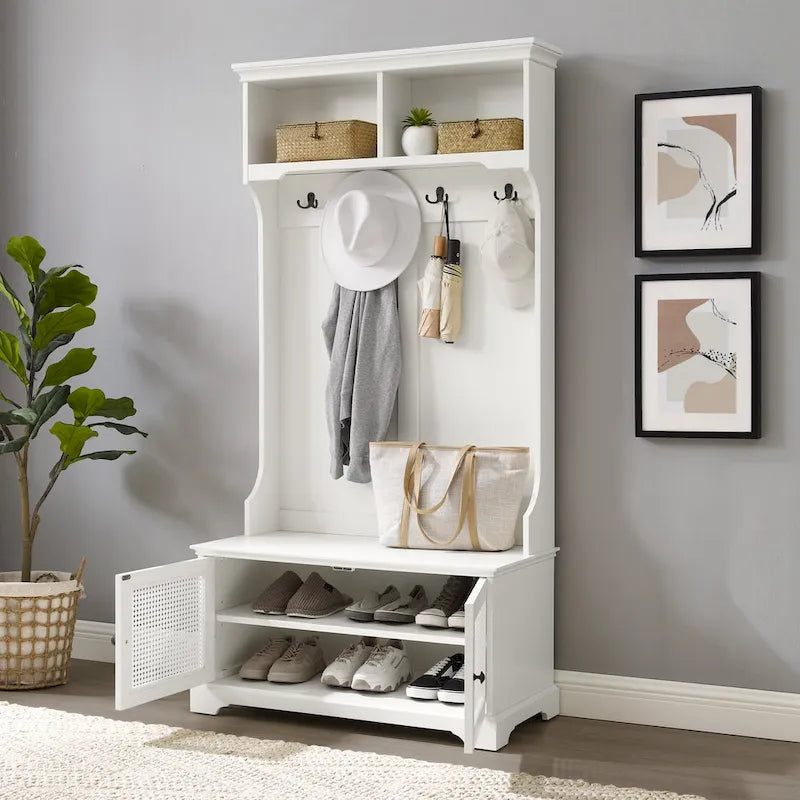 Classic Hall Tree with Wicker Caning and Storage