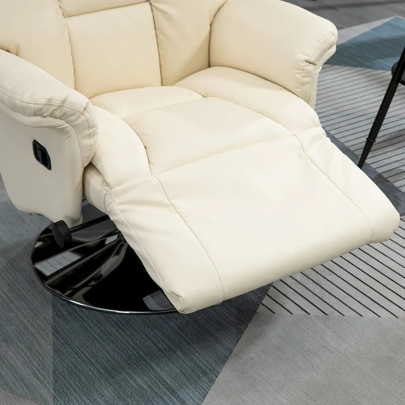 Swivel Recliner Chair with Footrest, Padded Arms and PU Leather Upholstery
