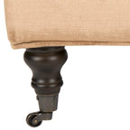 Pouf cocktail con bottoni trapuntati e gambe in legno