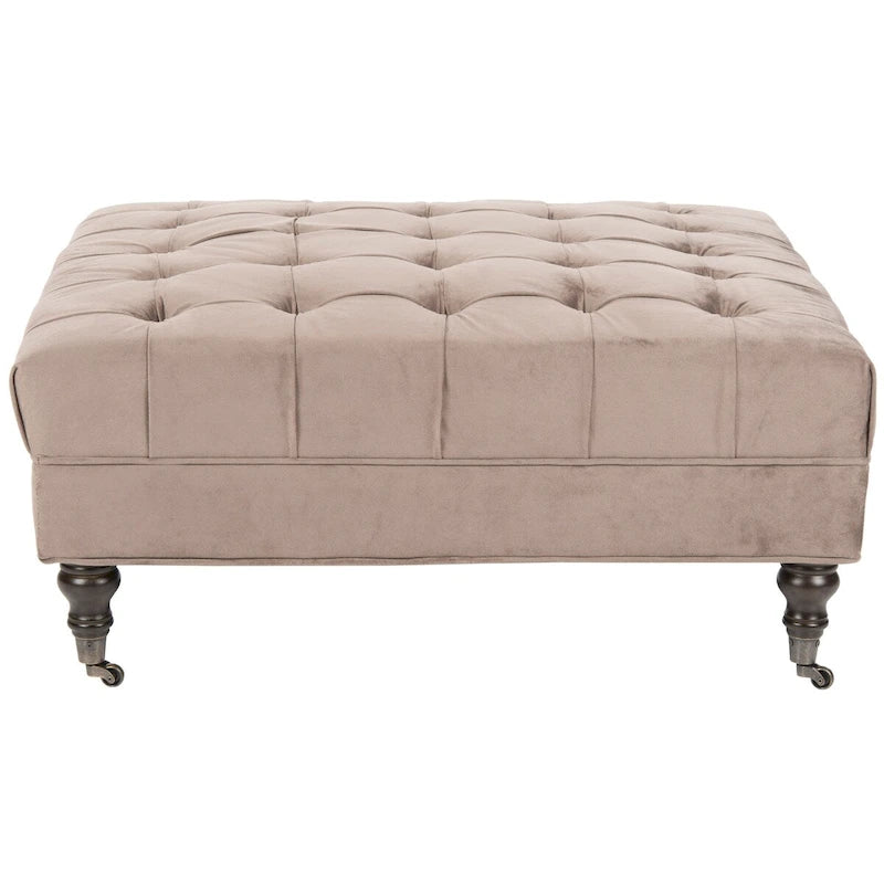 Button-Tufted Cocktail Ottoman with Wooden Legs