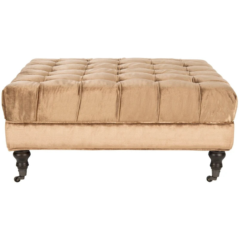 Button-Tufted Cocktail Ottoman with Wooden Legs