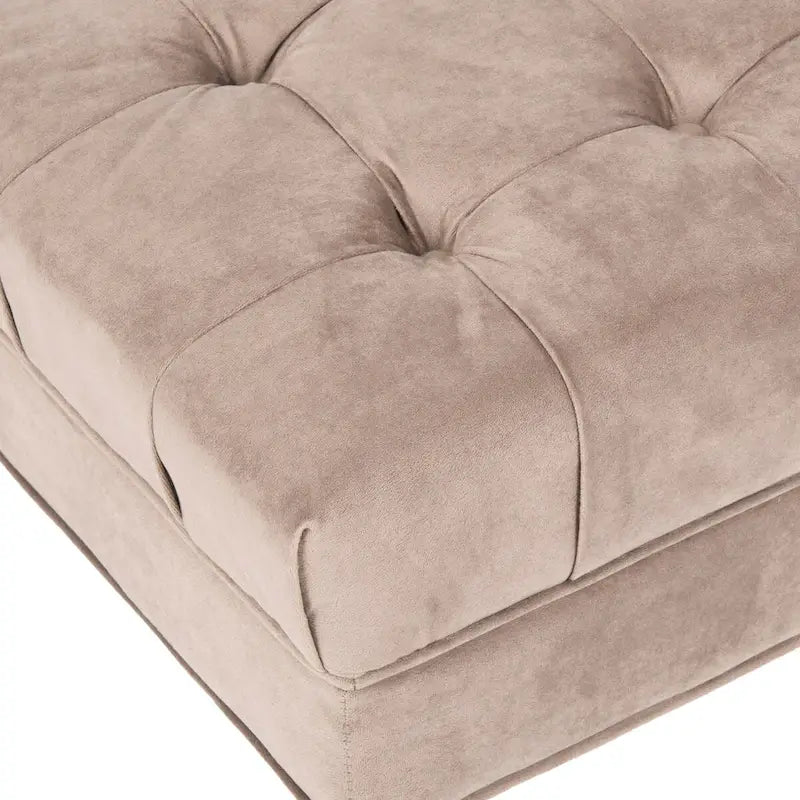 Pouf cocktail con bottoni trapuntati e gambe in legno